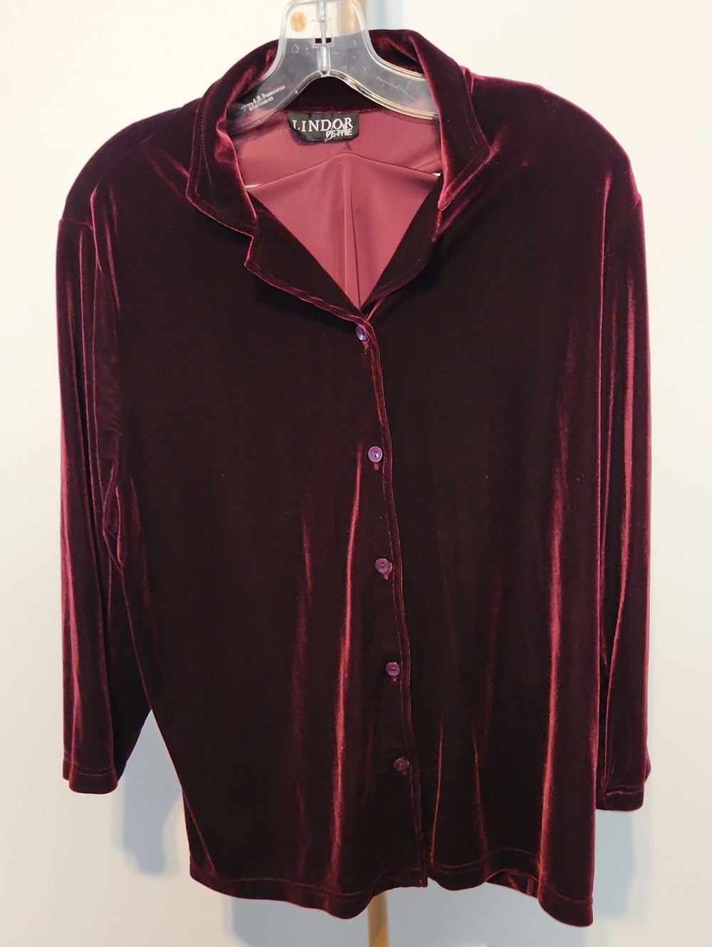 Vintage Lindor Velvet Button-Up Shirt Jacket - Deep Wine